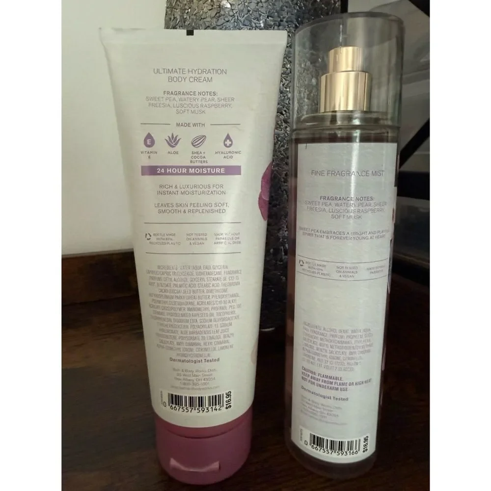 Bath & Body Works Sweet Pea Fragrance Mist & Body Cream Set Women New